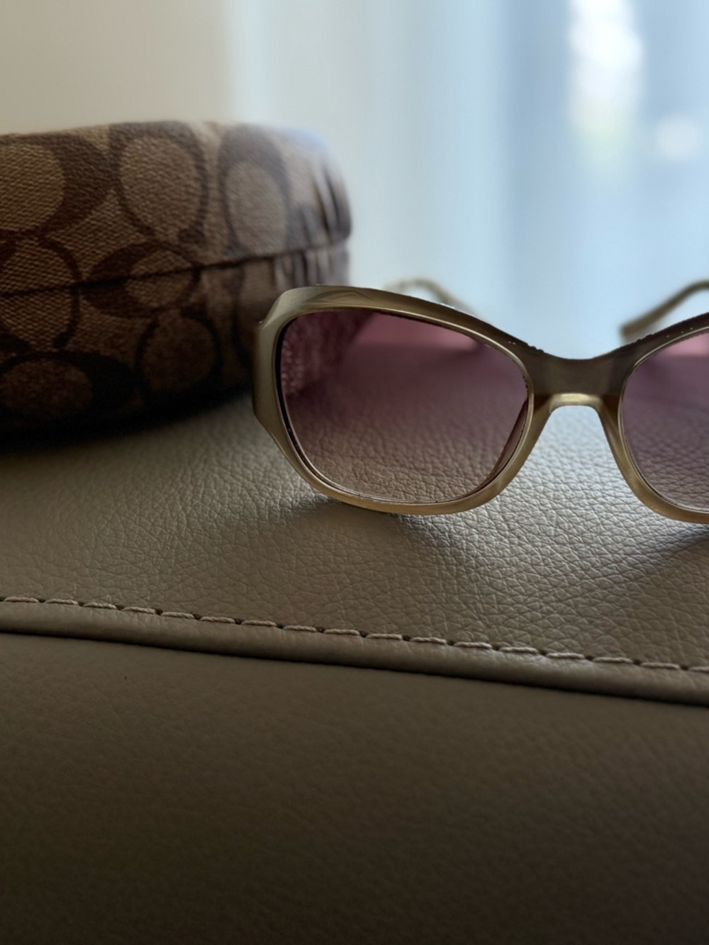 Coach Cream Frame Sunglasses with Gradient Pink Lenses